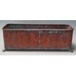 ANTIQUE COOPER PLANTER TROUGH WITH LION HANDLES AND CLAW FEET