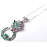 A STAMPED 925 SILVER PANTHER PENDANT NECKLACE SET WITH CUBIC ZIRCONIA.