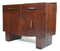 ART DECO 1930’S OAK SIDEBOARD RAISED ON BLOCK SUPPORTS WITH BAR HANDLES