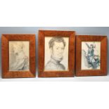 A GROUP OF THREE RETRO BURR WALNUT PICTURE FRAMES