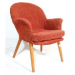 VINTAGE 20TH CENTURY TUB CHAIR WITH RED UPHOLSTERY AND TURNED SUPPORTS