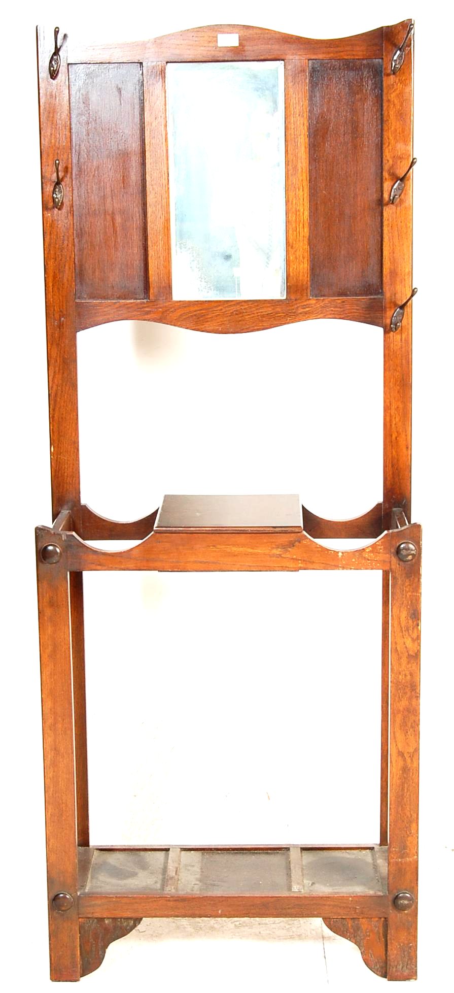 ARTS AND CRAFTS MIRROR TOP OAK HALL STAND - Image 2 of 5