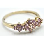 9CT GOLD AND PINK STONE CLUSTER RING