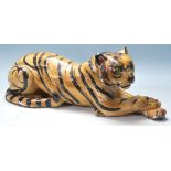 RETRO 20TH CENTURY LARGE PLASTER HAND PAINTED TIGER SCULPTURE