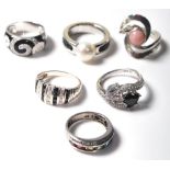 SIX LADIES SILVER DRESS RINGS