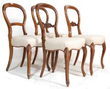 FOUR 19TH CENTURY VICTORIAN MAHOGANY BALLOON BACK CHAIRS.