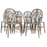 SET OF 6 WHEELBACK OAK 20TH CENTURY COUNTRY DINING CHAIRS