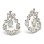A PAIR OF STAMPED 925 SILVER BELLE EPOCH STYLE EARRINGS SET WITH OPALITES AND CUBIC ZIRCONIA