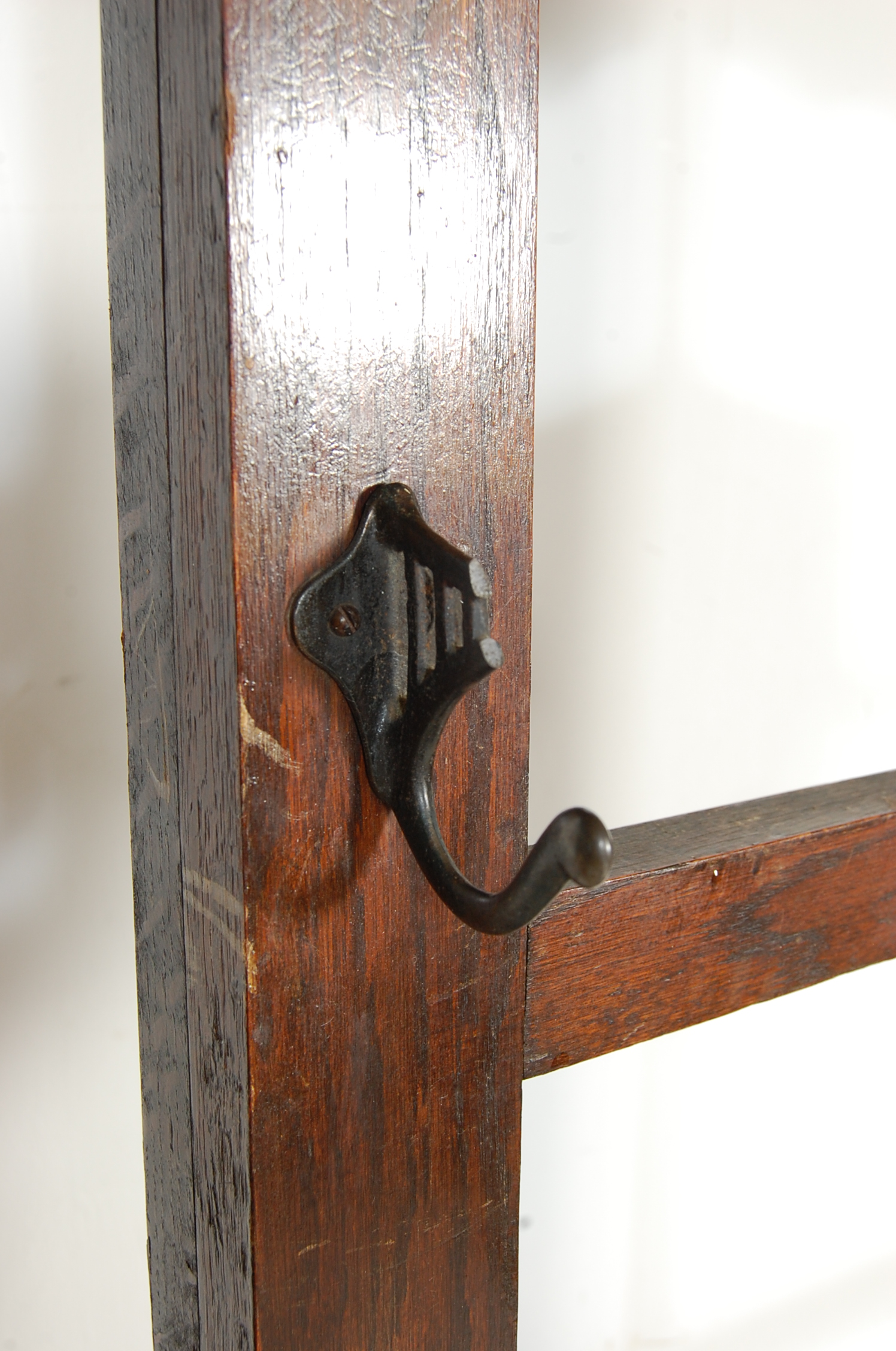 20TH CENTURY OAK HALL STAND WITH BEVELLED MIRROR AND STICK STAND - Image 3 of 5