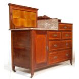 An Edwardian mahogany and marble top inlaid washstand - chest of drawers. Raised on square