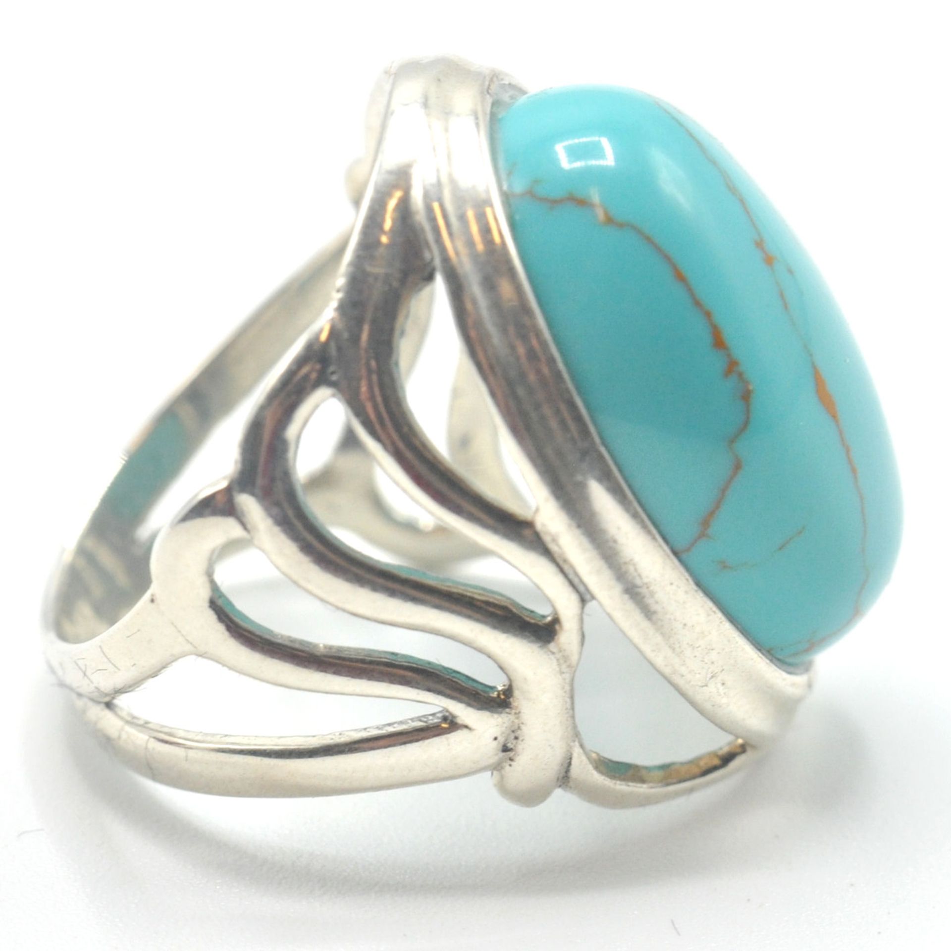 A STAMPED 925 SILVER AND TURQUOISE DRESS RING. - Bild 3 aus 7