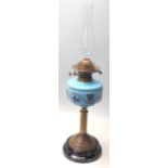 19TH CENTURY VICTORIAN BLUE ENAMEL PAINT OIL LAMP