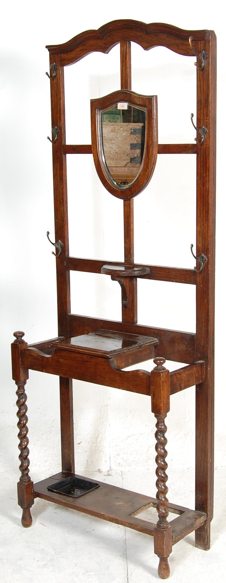 20TH CENTURY OAK HALL STAND WITH BEVELLED MIRROR AND STICK STAND - Image 5 of 5