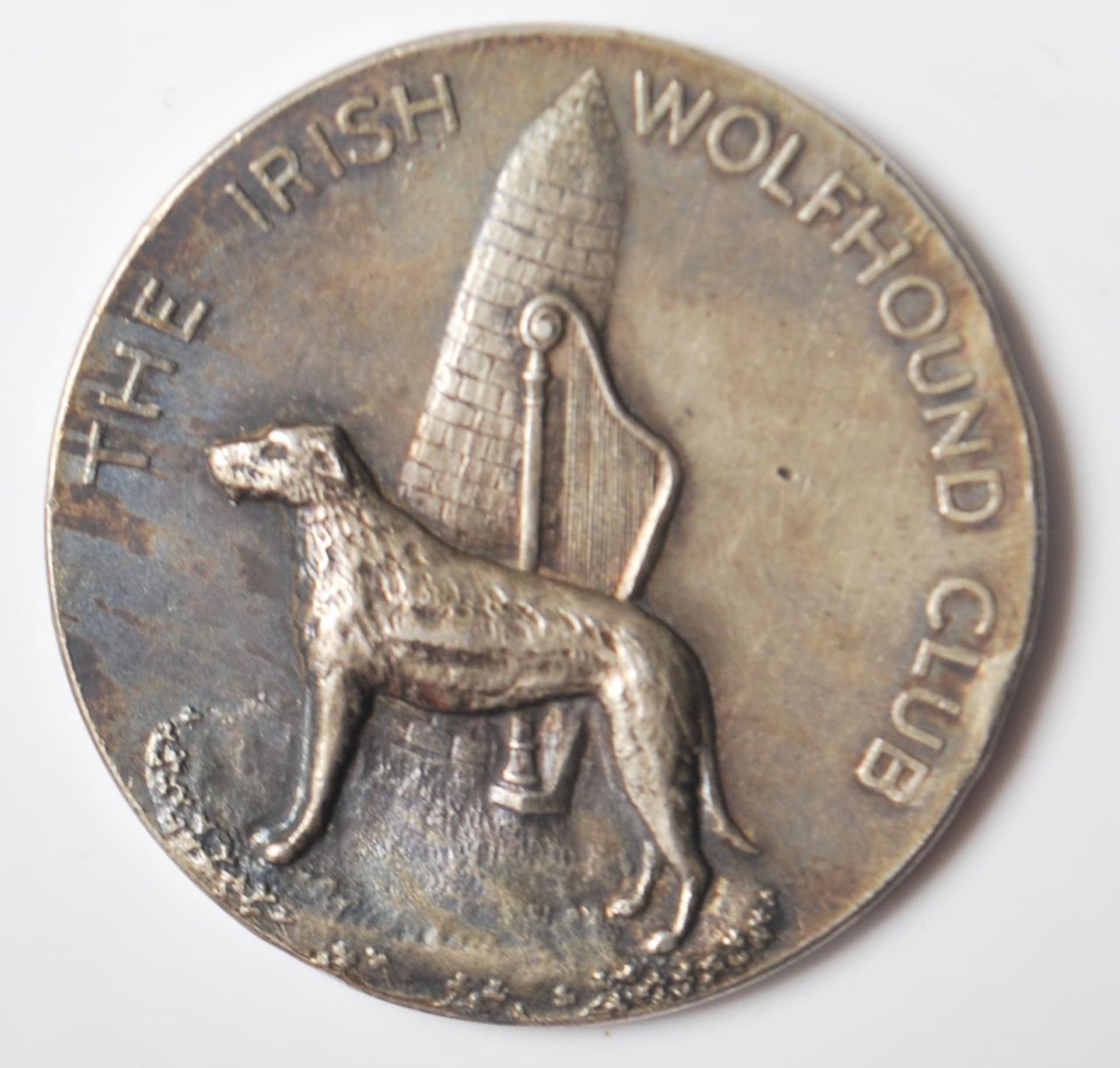 SILVER HALLMARKED 1920'S DOG SHOW IRISH WOLF HOUND MEDAL