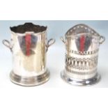 A pair of hallmarked late 19th Century and 20th Century silver plate twin handled wine holders.