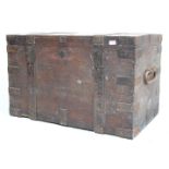 19TH CENTURY OAK AND CAST IRON STRONG BOX COFFER