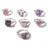 LADIES SILVER PINK AND WHITE STONE DRESS RINGS