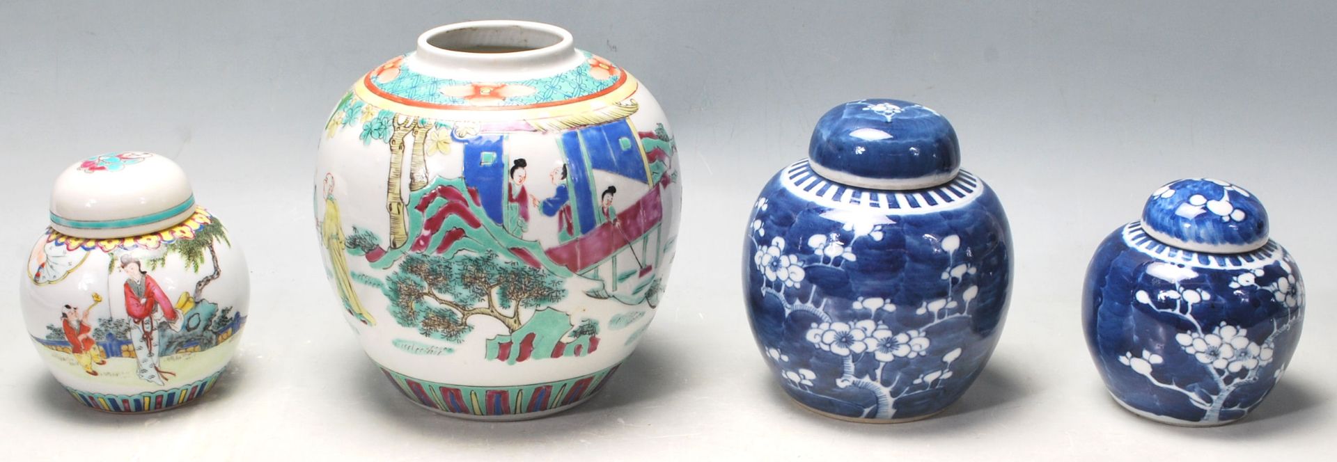 FOUR EARLY 20TH CENTURY CHINESE GINGER JAR OF VARIOUS DESIGN AND SIZES