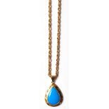 18CT YELLOW GOLD AND BLUE STONE TEARDROP CUT PENDANT