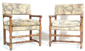 PAIR OF PROVINCIAL FRENCH OAK FAUTEIULS - ARMCHAIRS