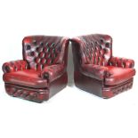 THOMAS LLOYD CHESTERFIELD PAIR LEATHER ARMCHAIRS