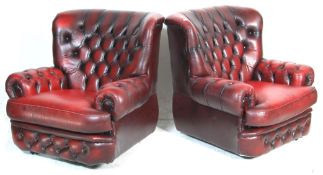 THOMAS LLOYD CHESTERFIELD PAIR LEATHER ARMCHAIRS