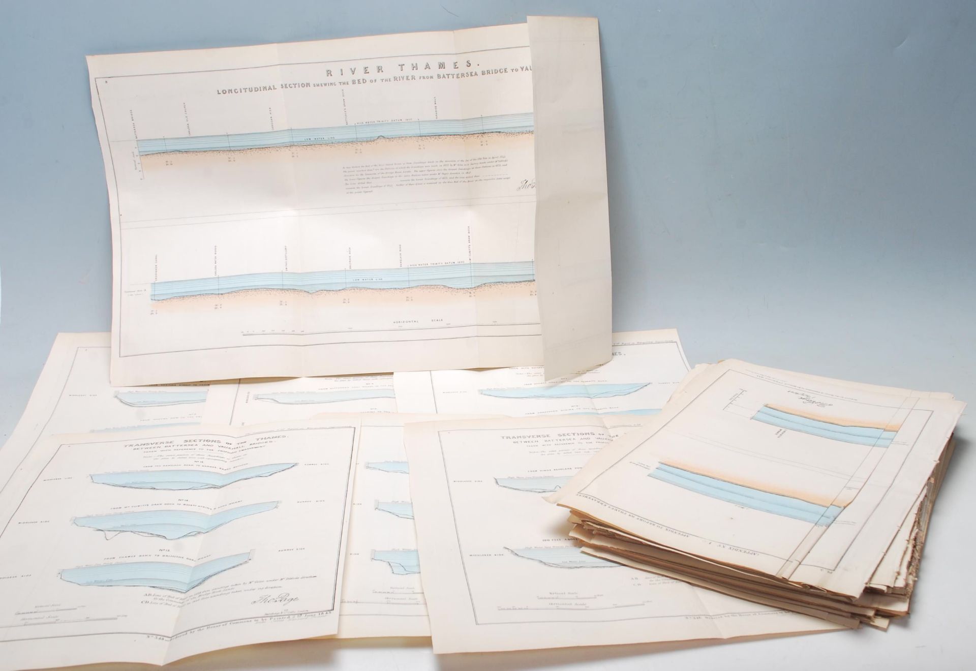 QUANTITY OF VINTAGE PLANS OF THE DEVELOPMENT OF THE THAMES EMBANKMENT