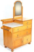 WARING & GILLOW EDWARDIAN OAK AND MARBLE MIRROR STOP WASHSTAND CHEST