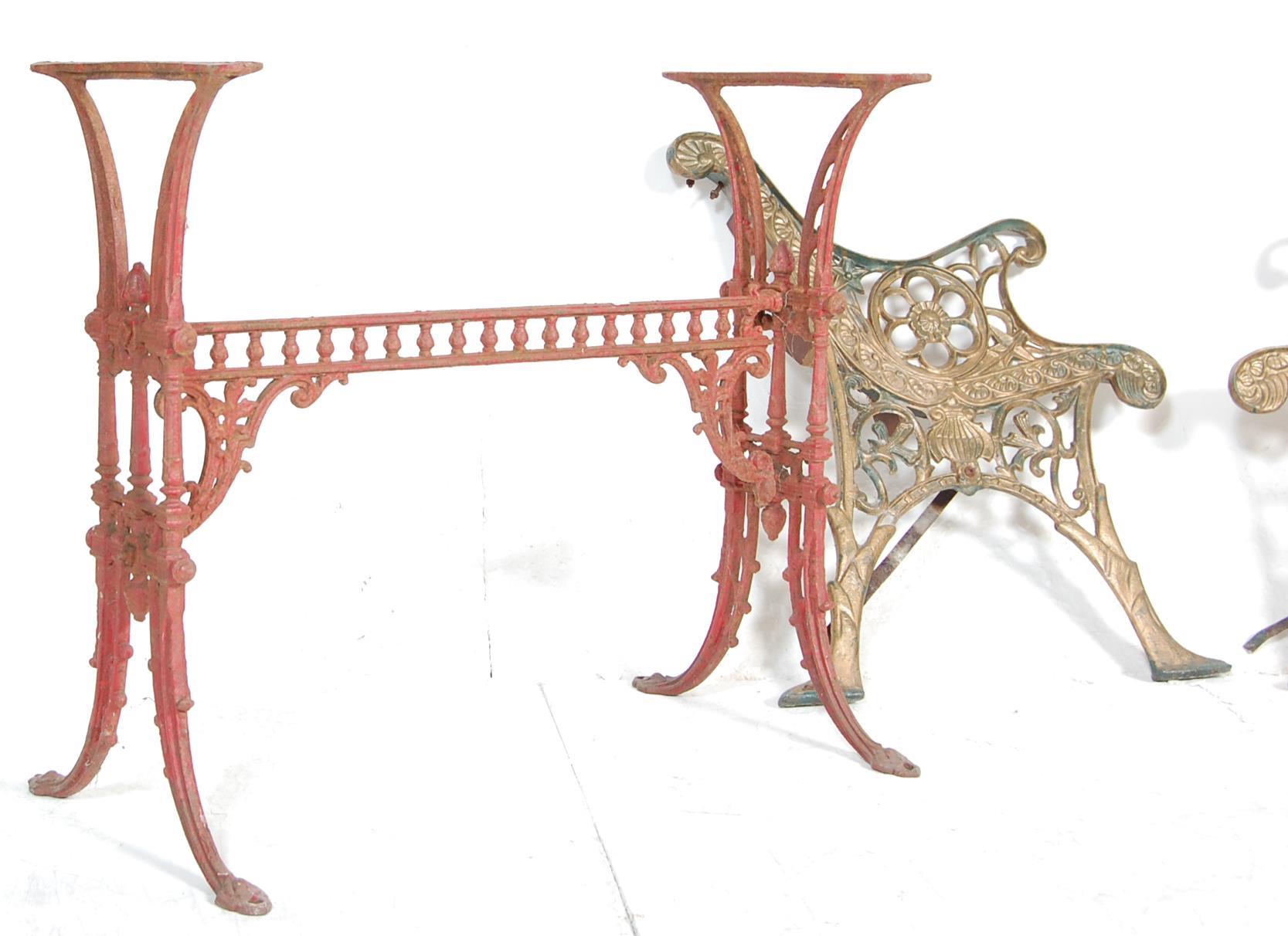 VICTORIAN STYLE CAST IRON BENCH ENDS AND TABLE - Image 2 of 6