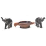 AFRICAN TRIBAL CARVED WOODEN BOWL AND ELEPHANTS