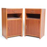 PAIR MID CENTURY RETRO TEAK WOOD BEDSIDE CABINET TABLES