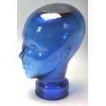 BLUE PRESSED GLASS SHOP DISPLAY HEAD