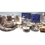 QUANTITY OF VINTAGE SILVER PLATED ITEMS AS TEAPOT, CUTLERYS,ETC