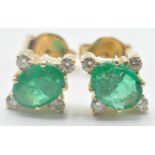 EMERALD AND DIAMOND 18CT GOLD STUD EARRINGS