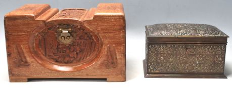 20TH CENTURY ART DECO STILE CIGARETTE BOX ALONG WITHA SMALL CHINESE BOX.