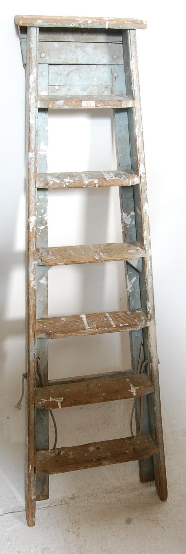 INDUSTRIAL 20TH CENTURY WOODEN FOLDING STEP LADDER