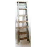 INDUSTRIAL 20TH CENTURY WOODEN FOLDING STEP LADDER