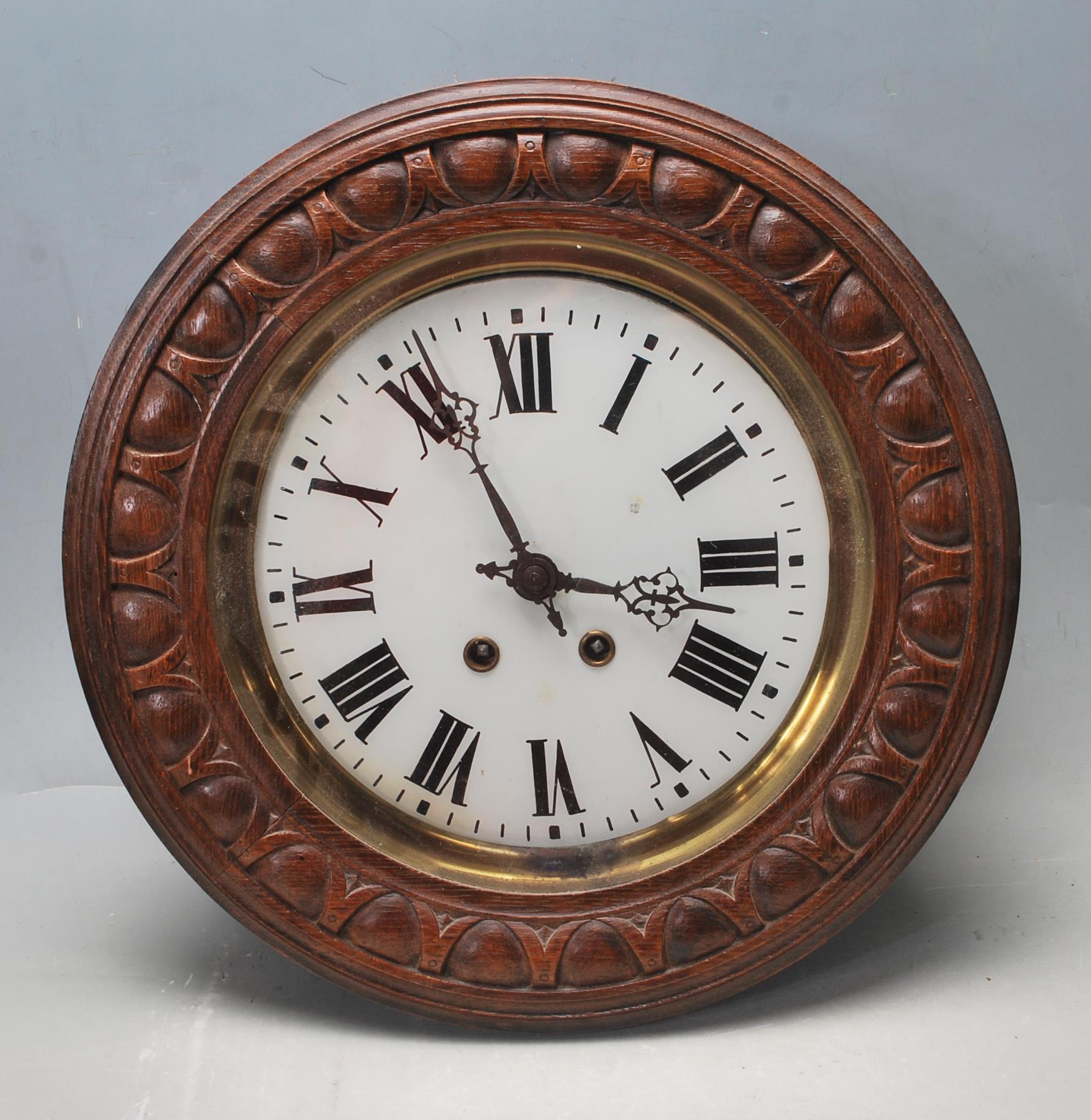 A 19TH CENTURY VICTORIAN FRENCH OAK MAHOGANY STATION / POST OFFICE CLOCK - Image 2 of 4