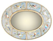 RETRO 20TH CENTURY OVAL MIRROR WITH HAND PAINTED PANELS