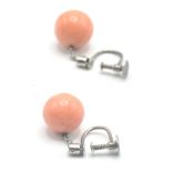 VINTAGE MID CENTURY PINK CORAL AND DIAMOND DROP EARRINGS