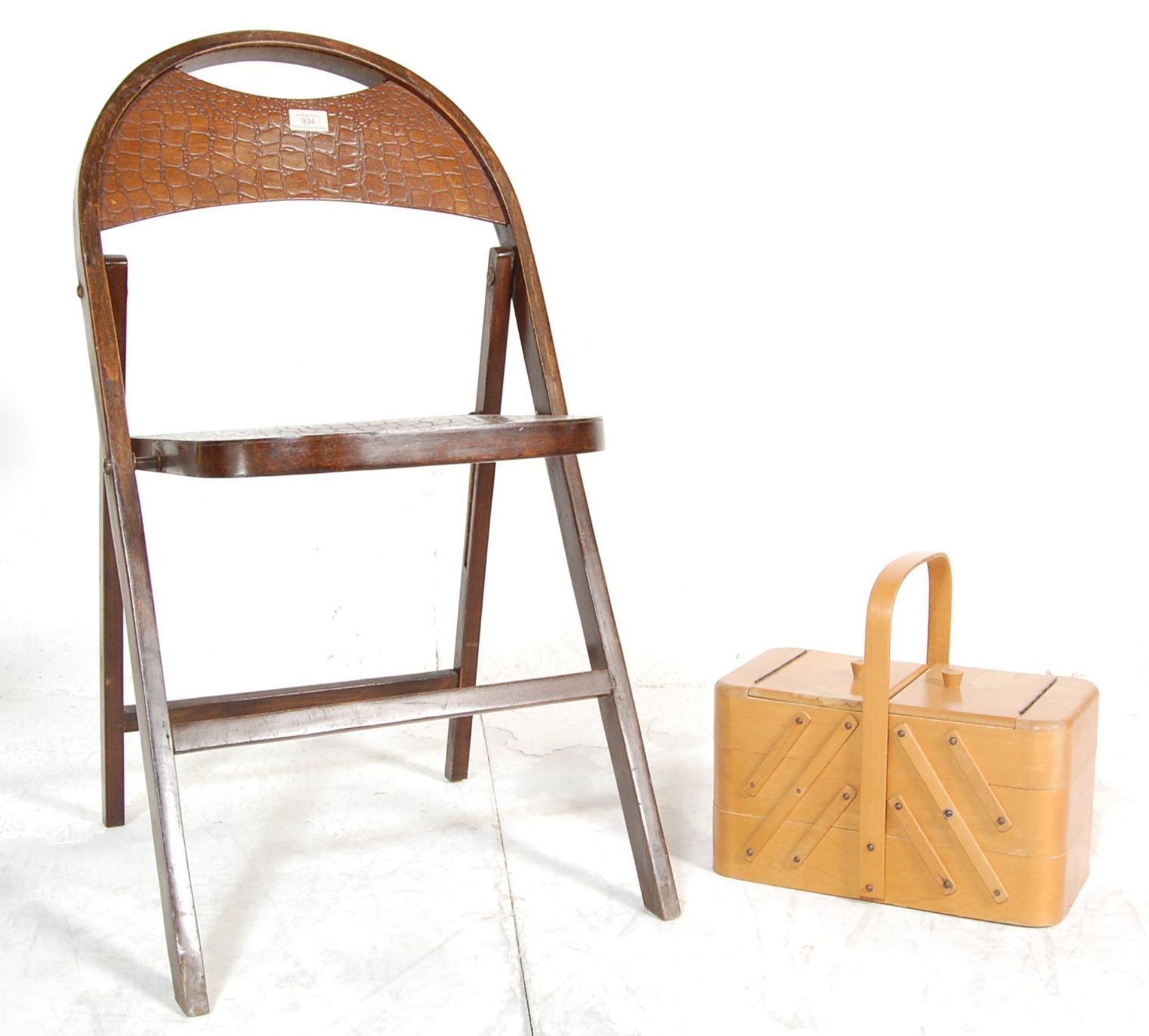 ART DECO CROCODILE SKIN EFFECT FOLDING CHAIR & SEWING BOX