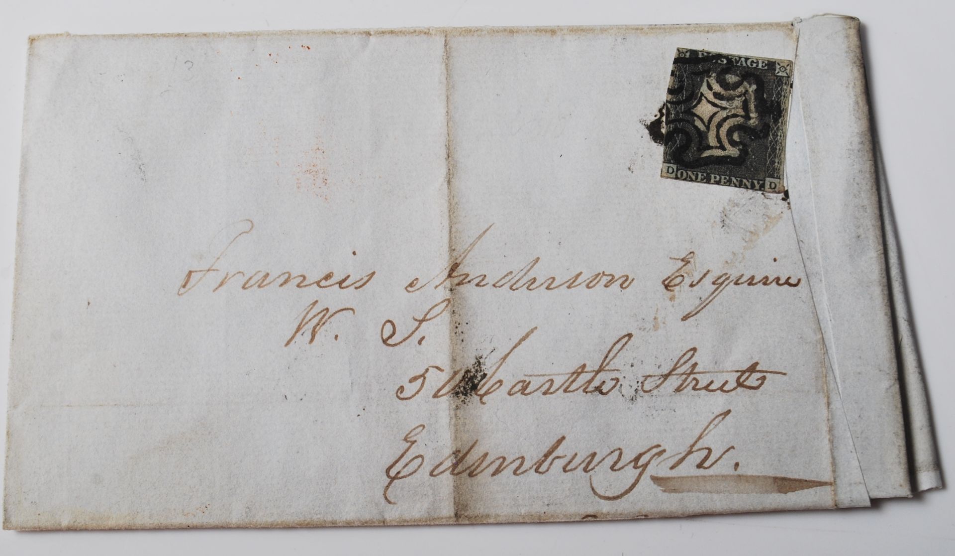 VICTORIAN 1D PENNY BLACK STAMP ON COVER