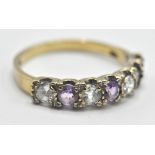 9CT GOLD PURPLE AND WHITE STONE LADIES RING