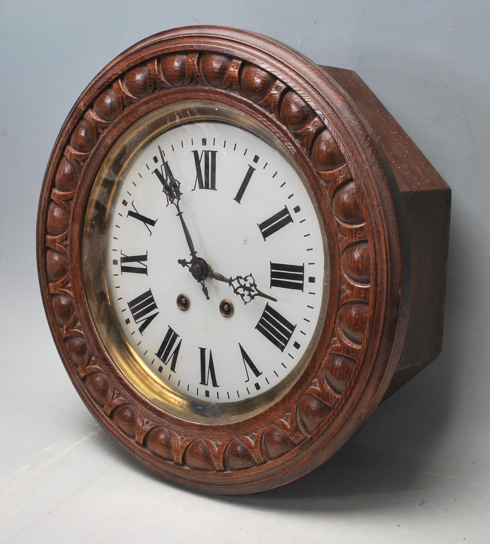 A 19TH CENTURY VICTORIAN FRENCH OAK MAHOGANY STATION / POST OFFICE CLOCK - Image 3 of 4