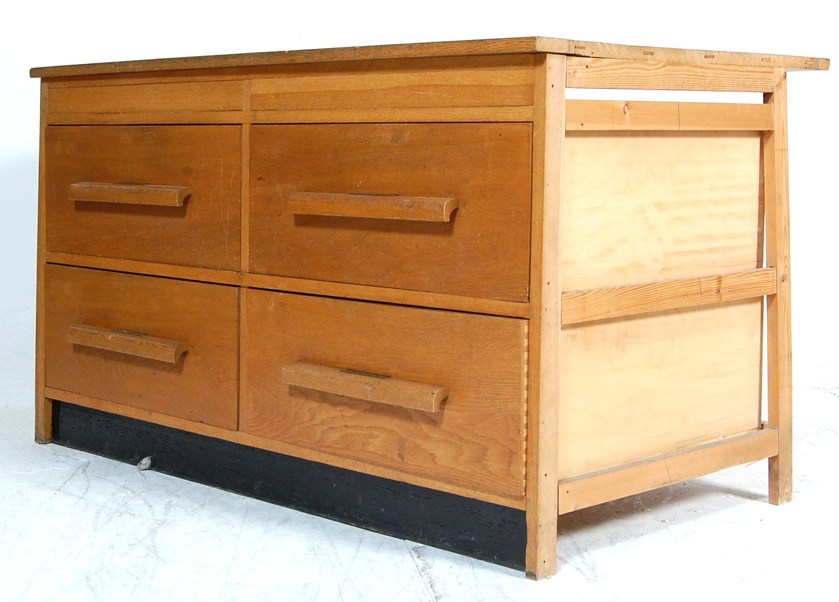 MID CENTURY GOLDEN OAK ARCHITECTS INDUSTRIAL PLAN CHEST