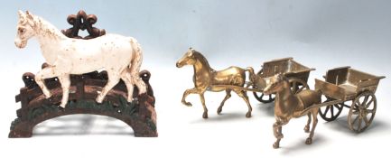 VINTAGE BRASS HORSE FIGURINES AND HORSE FIGURINE