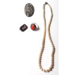 ANTIQUE MARCASITE CORAL AND PEARL JEWELLERY