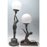 2 ART DECO STYLE BRONZED RESIN TABLE LAMPS