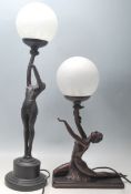 2 ART DECO STYLE BRONZED RESIN TABLE LAMPS