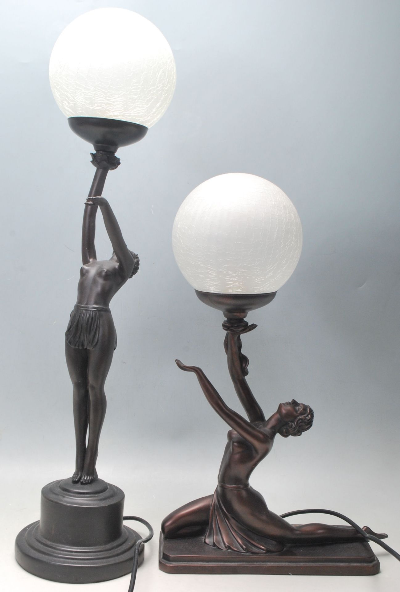 2 ART DECO STYLE BRONZED RESIN TABLE LAMPS